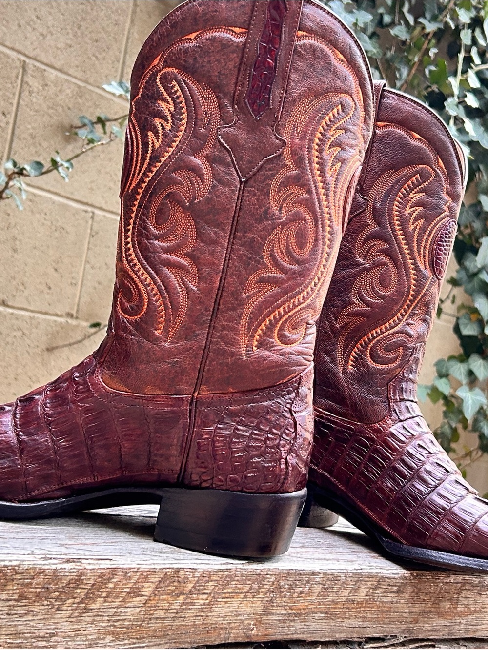 Montana’s Bronze Exotic Authentic Croc Tail Cowboy Boots Size 7.5 D Snip Toe - Picture 5 of 14